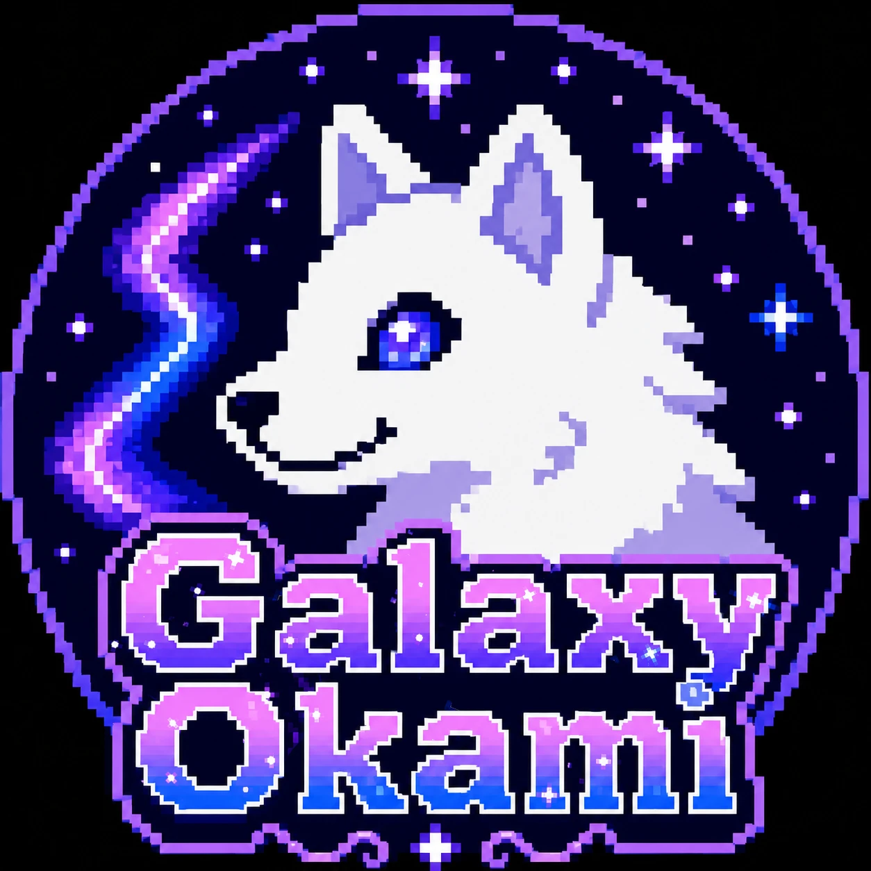 Galaxy Okami pixel-art wolf icon